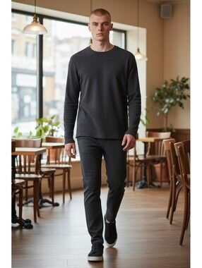 banana republic waffle knit long sleeve shirt black XL